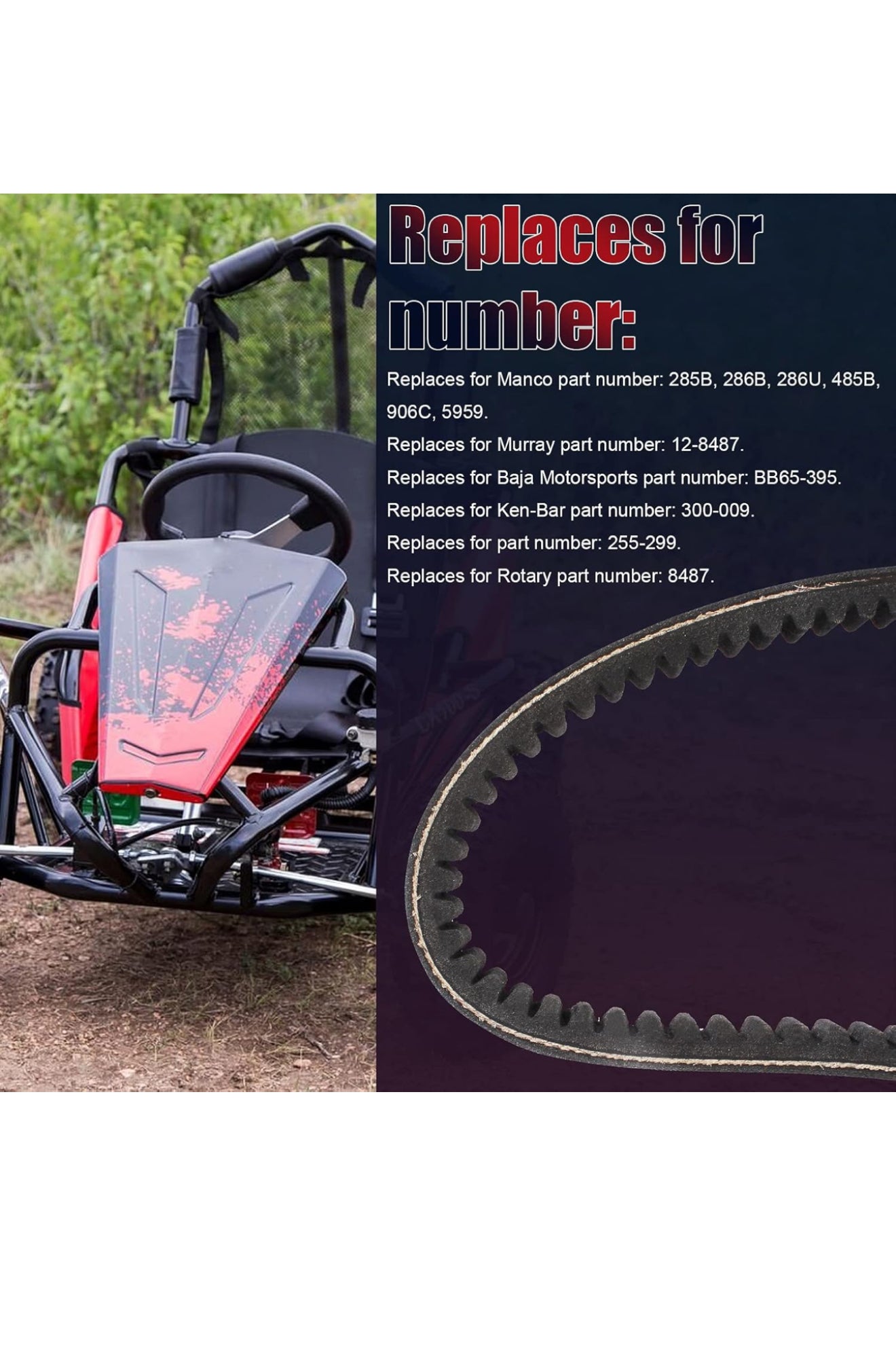 Drive Belt Coleman KT196 Go Kart 6.5HP Belt 196cc Engine